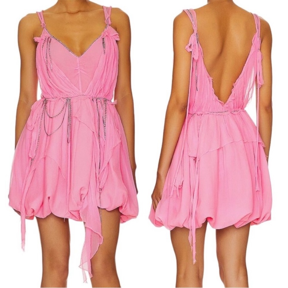 LoveShackFancy Pink Draped Bubble-Hem Mini Dress